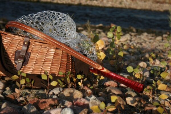 burgundy dyed tiger maple wood fly fishing net